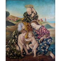 Holy Family with Elisabeth,'Christian Oil on Canvas Painting of the Holy Family'