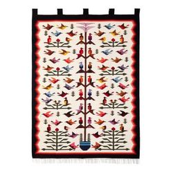 Tree of Joy,'Bird-Themed Wool and Cotton Blend Tapestry from Peru'