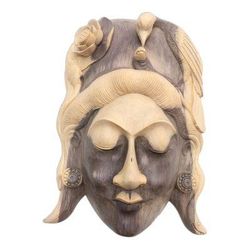 Lady of the Jungle,'Hand Carved Hibiscus Wood Mask'
