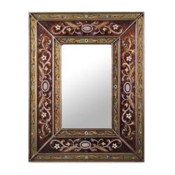 Cajamarca Warmth,'Rectangular Glass Wall Mirror Reverse Painted from Peru'