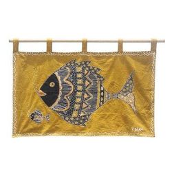 Mother's Affection,'Mother and Child Fish Cotton Wall Hanging from Ghana'