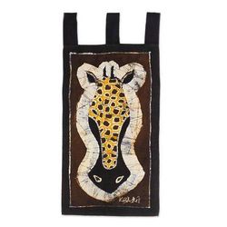 Giraffe I,'Giraffe Batik Cotton Wall Hanging in Brown from Ghana'