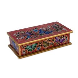 Glorious Butterflies in Red,'Reverse Painted Glass Butterfly Decorative Box in Red'