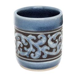 Blue Kanok,'Ornate Blue Celadon Ceramic Teacup from Thailand'