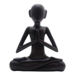 Sukhasana,'Black Suar Wood Yoga Statuette from Bali'