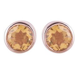 Sparkling World,'22k Rose Gold Plated Faceted Citrine Stud Earrings'