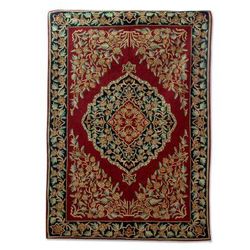 Chain stitched wool rug, 'Red Mughal Garden' (4x6)