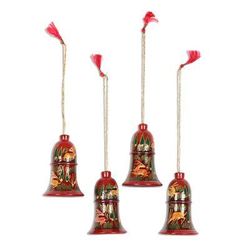 'Reindeer-Themed Wood Ornaments from India (3 In. Set of 4)'