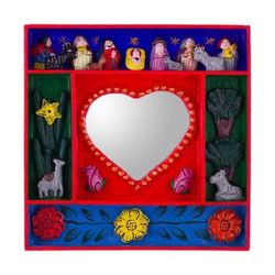 Love Divine,'Handcrafted Retablo Nativity Scene Wall Mirror from Peru'
