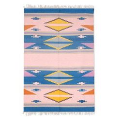 Cute Fusion,'Handwoven Geometric Wool Area Rug from India (4x6)'