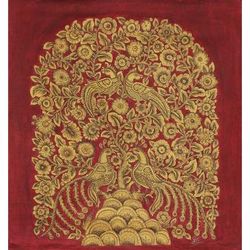 Golden Spring II,'Red and Gold Indian Acrylic on Canvas Painting of Nature'