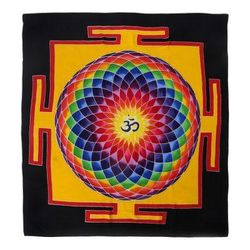 'Om-Themed Batik Rayon Wall Hanging in Yellow from Bali'