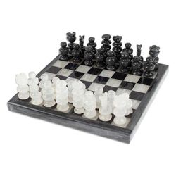 Grey and Ivory Challenge,'Mini Onyx and Marble Chess Set in Grey and Ivory'