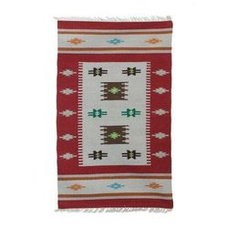 Crimson Elegance,'3 by 5 Foot Handwoven Crimson Wool Dhurrie Rug from India'