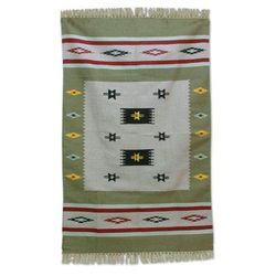 Spring Allure,'Hand Woven Geometric Wool Area Rug (4x6) from India'