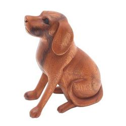 Loyal Dog,'Artisan Handcrafted Suar Wood Dog Sculpture from Bali'