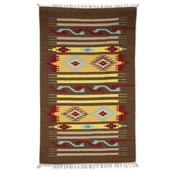 Sinuous Brown,'Handloomed Brown Wool Area Rug with Geometric Design (3x5)'