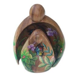 Forest Spirits,'Pair of Hand Carved Wood Abstract Forest Guardian Statuettes'