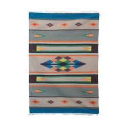 Geometric Joy,'4x6 Geometric Colorful Wool Dhurrie Rug from India'