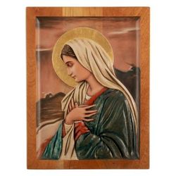 Sweet Virgin Mary,'Christianity Wood Panel of the Virgin Mary with Bronze Leaf'