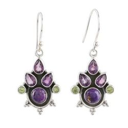 'Purple Multi-Gemstone Sterling Silver Dangle Earrings'