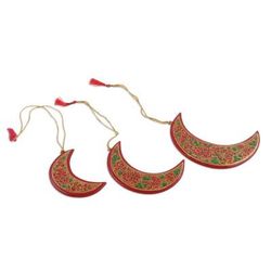 Wood Christmas ornaments, 'Dreamy Moons' (set of 3)