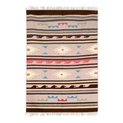 Geometric Rainbow,'Handwoven Striped Geometric Wool Area Rug from India (4x6)'
