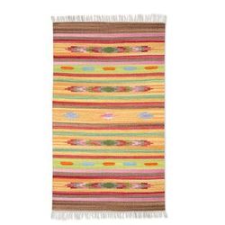 Delhi Colors,'Chevron Pattern Wool Area Rug from India (3x5)'