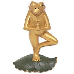 Frog Pose,'Hand Carved Frog Sculpture Gold Tone from Indonesia'