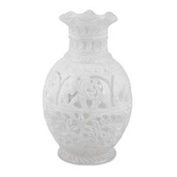 Royal March,'Round Jali Pattern Alabaster Decorative Vase from India'
