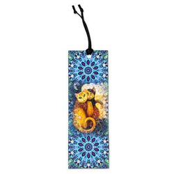 Two Cats,'Cat-themed Blue Decoupage Bookmark with Cord from Mexico'