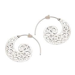Wave Crests,'Openwork Sterling Silver Half-Hoop Earrings from Bali'