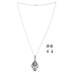 Iridescent Blend,'Silver Rainbow Moonstone Blue Topaz Necklace & Earrings Set'