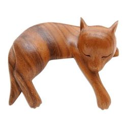 Sleepy Kintamani Dog,'Artisan Carved Balinese Wood Sculpture of a Dog'