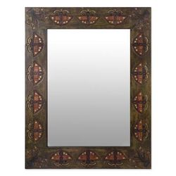 Inca Butterfly,'Artisan Crafted Tooled Leather Wall Mirror'