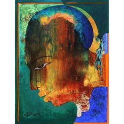 'Colors of Life' India Signed Man's Portrait in Jewel Colors