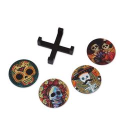Festive Catrina,'Day of the Dead Theme on Mexican Decoupage Set of 4 Coasters'