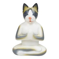 Wood sculpture, 'Cat in Meditation' - Unique Wood Cat Sculpture