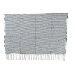 Denim Caress,'Blue Acrylic Thread Throw Blanket with Striped Pattern'