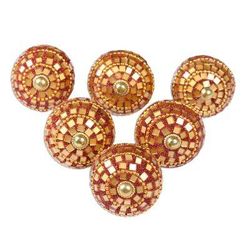 Mirror, Mirror,'Red and Gold Glass and Mirror Embellished Wood Knobs (6)'