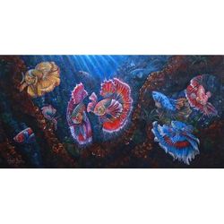 9 Betta Fish,'Signed Painting of Betta Fish from Bali (2019)'
