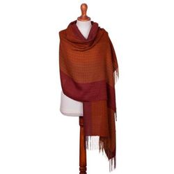 'Handwoven Autumn-Colored Baby Alpaca Blend Shawl from Peru'