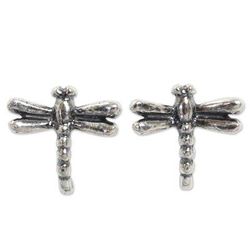 Sterling silver button earrings, 'Baby Dragonfly'