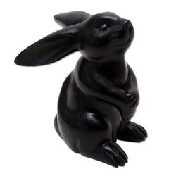 Adorable Rabbit in Black,'Black Rabbit Statuette from Bali'