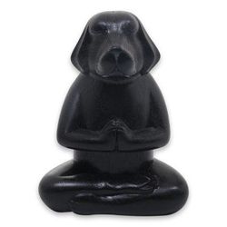 Wood sculpture, 'Meditating Black Puppy'