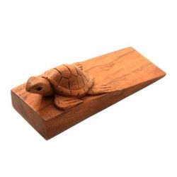 Baby Turtle,'Baby Turtle Suar Wood Door Stopper from Bali'