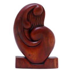 'Hand-Carved Polished Suar Wood Sculpture of a Balinese Woman'