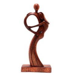 Hug Me,'Hand Made Figurative Suar Wood Statuette'
