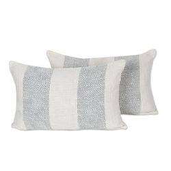 Diamond Elegance in Grey,'Woven Cotton Cushion Covers in Grey and Ivory (Pair)'