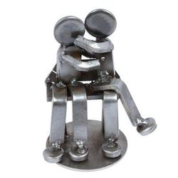 Affectionate Lovers,'Recycled Auto Parts Lovers Figurine Handmade in Mexico'